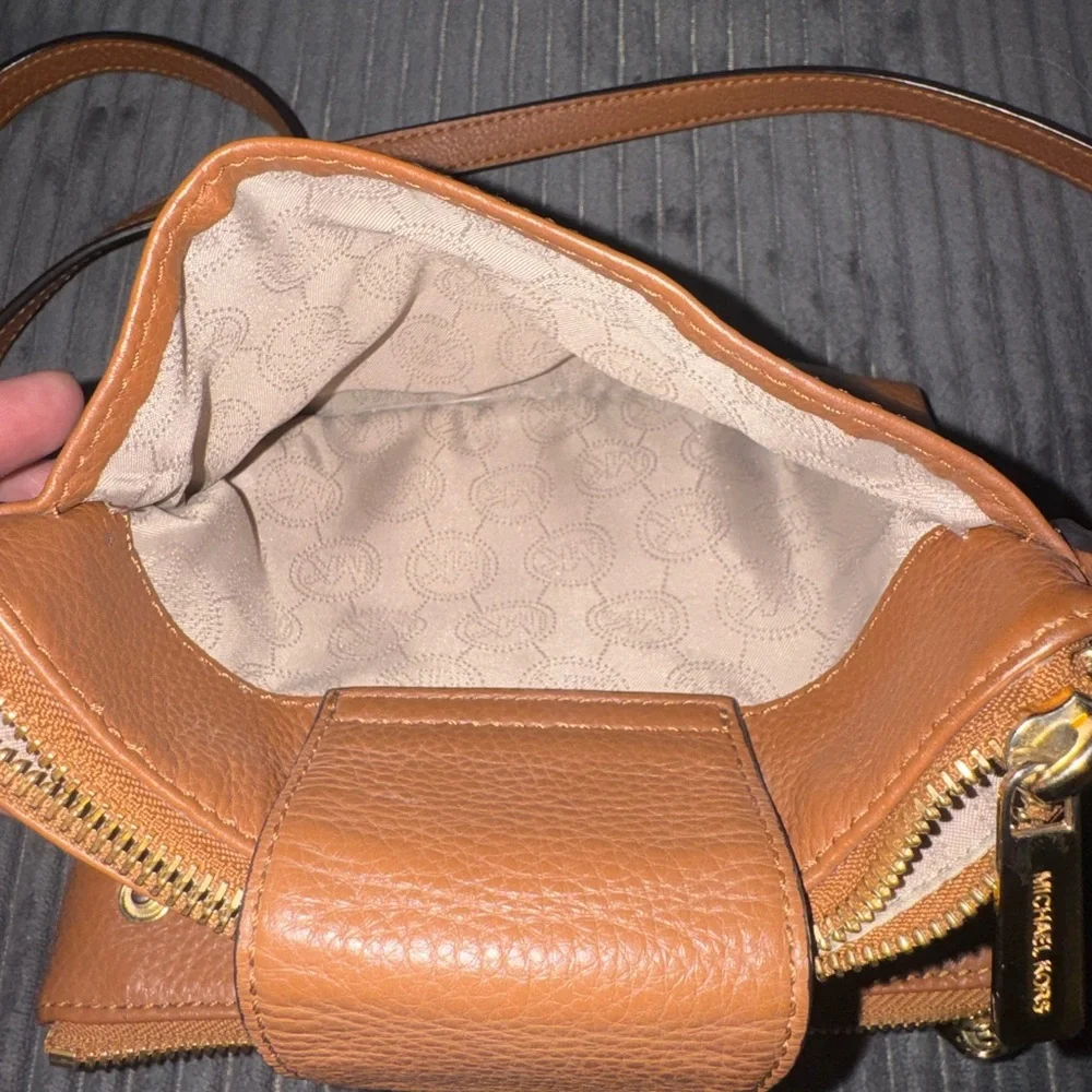 Michael Kors Tan Leather MK Logo Crossbody Bag